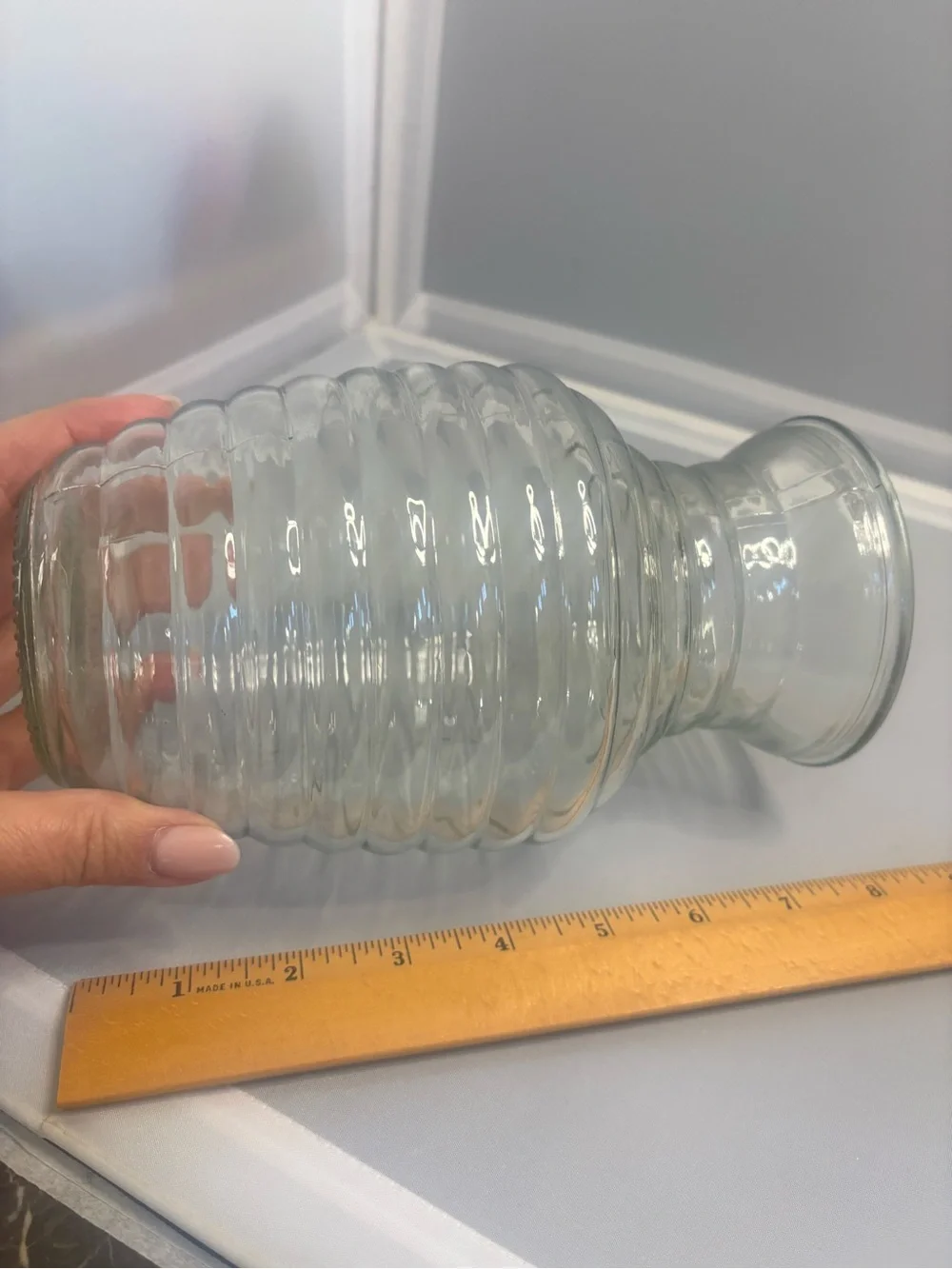 Vintage Anchor Hocking Clear Glass Beehive Ribbed Flower Vase 7.75 Inch Tall